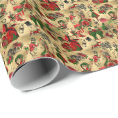 アリスインワンダーランドヴィンテージクリスマス金ゴールドフォイル ラッピングペーパー (ロールコーナー)