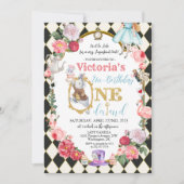 アリスインワンダーランドヴィンテージ誕生日招待状 招待状 (正面)