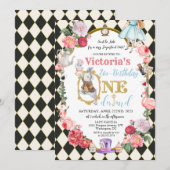 アリスインワンダーランドヴィンテージ誕生日招待状 招待状 (正面/裏面)