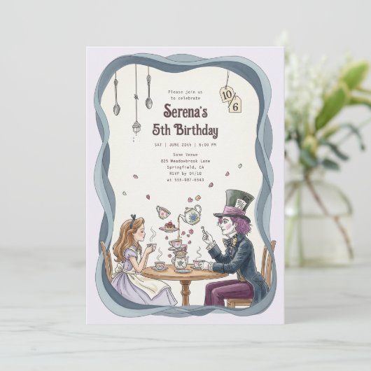 アリスインワンダーランド不機嫌ハッターティー誕生日 招待状 (スタンド正面)