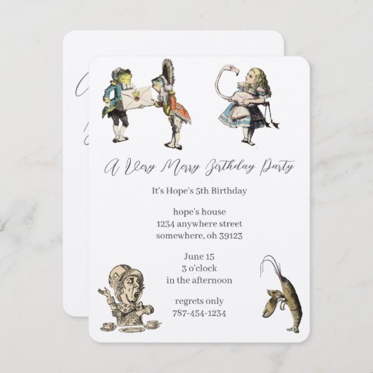 アリスインワンダーランド招待状誕生会 招待状 (正面/裏面)