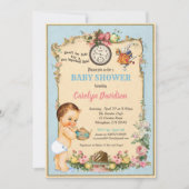 アリスインワンダーランド男の赤ちゃんシャワーブルー 招待状 (正面)