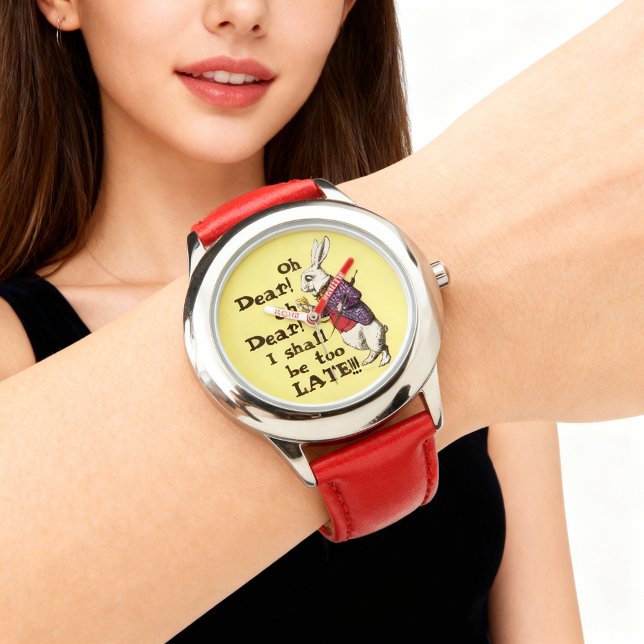 アリスインワンダーランド白うさぎ引用文 腕時計 (It is never too late to get one of this awesome Alice in the Wonderland Vintage Illustration watches)