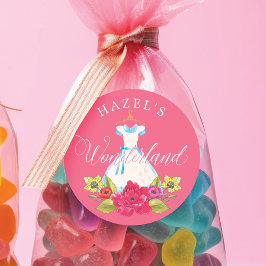 アリスインワンダーランド花模様&ブルードレス誕生日 ラウンドシール