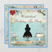 アリスインワンダーランド誕生日ティーパーティー招待状 招待状 (正面/裏面)