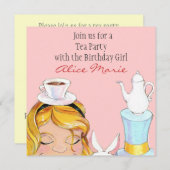 アリスインワンダーランド誕生日ティーパーティー招待状 招待状 (正面/裏面)