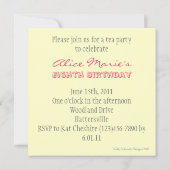 アリスインワンダーランド誕生日ティーパーティー招待状 招待状 (裏面)