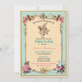 アリスインワンダーランド誕生日パーティーの招待ティール（緑がかった色） 招待状 (正面)