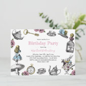 アリスインワンダーランド誕生日パーティー水玉模様 招待状 (スタンド正面)