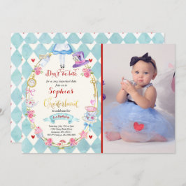 アリスインワンダーランド誕生日招待状ティーパーティー 招待状