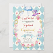 アリスインワンダーランド誕生日招待状ティーパーティー 招待状 (正面)