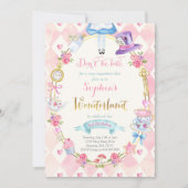 アリスインワンダーランド誕生日招待状ティーパーティー 招待状 (正面)