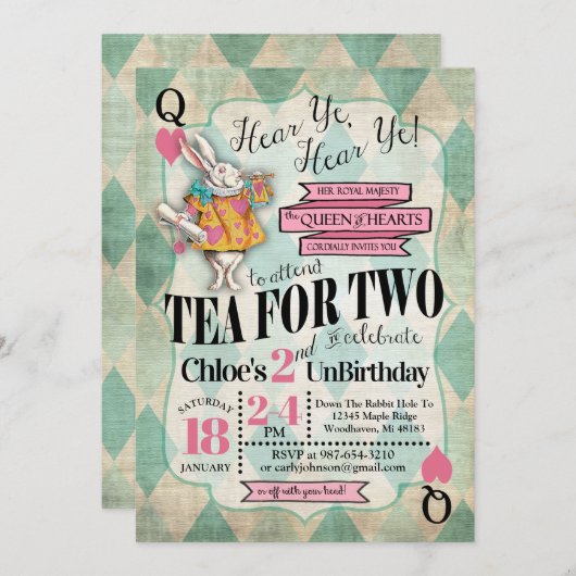 アリスインワンダーランド誕生日招待状 招待状 (正面/裏面)