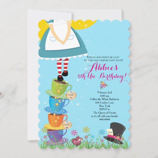 アリスインワンダーランド誕生日招待状 招待状 (正面)