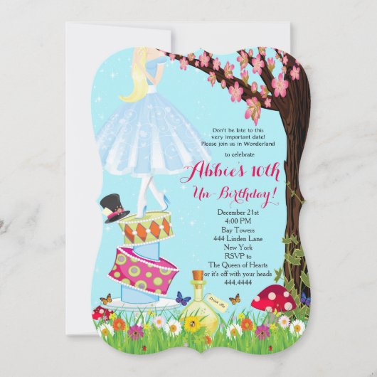 アリスインワンダーランド誕生日招待状 招待状 (正面)