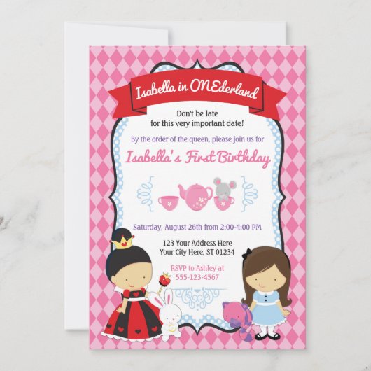 アリスインワンダーランド誕生日招待状 招待状 (正面)