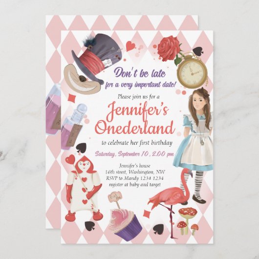 アリスインワンダーランド誕生日招待状 招待状 (正面/裏面)