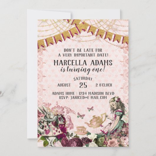 アリスインワンダーランド誕生日 招待状 (正面)