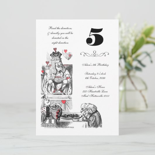 アリスインワンダーランド赤いハートティーパーティー誕生日 招待状 (スタンド正面)