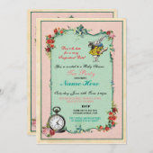 アリスインワンダーランド赤ちゃんシャワーピンク招待状 招待状 (正面/裏面)