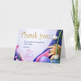 アリスインワンダーランド，金ゴールドグリッター，ベビーシャワー サンキューカード