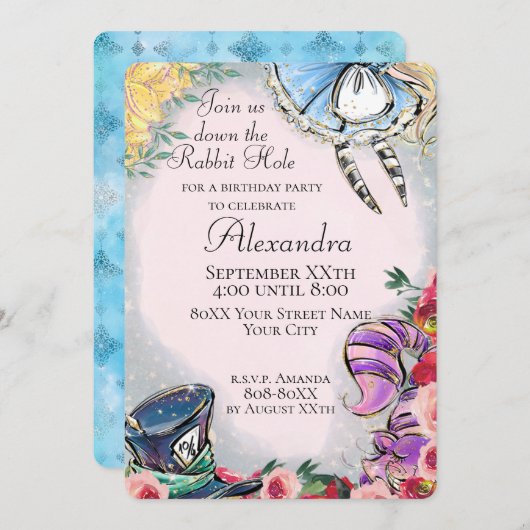 アリスカラフルインワンダーランドフェアリータレテーマ 招待状 (正面/裏面)