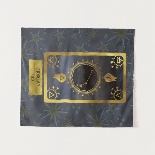 アリスダーク〔占星術の〕十二宮図星占い：黒い金ゴールド名 タペストリー (正面(横))
