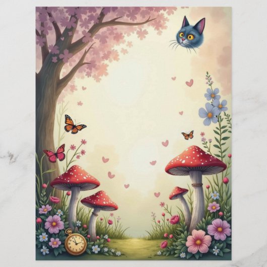 アリスチェシャーキャットマッシュルームガーデンスクラップブック紙 (正面)