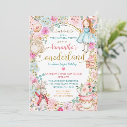 アリスティーパーティーファースト誕生日インビタお洒落ット 招待状 (スタンド正面)