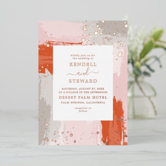 アリストの結婚明るいモダン抽象芸術スタイリッシュ 箔招待状 (立ち正面)