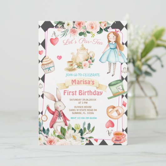 アリスパーティーフローラティー誕生日ガール 招待状 (スタンド正面)