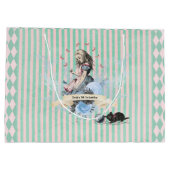 アリスブルーお洒落フローラストライプの誕生日 ラージペーパーバッグ (裏面)