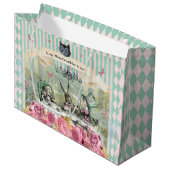 アリスブルーお洒落フローラストライプの誕生日 ラージペーパーバッグ (正面アングル)