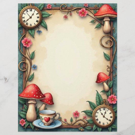 アリスマッシュルームティーカップと時計スクラップブック紙 (正面)