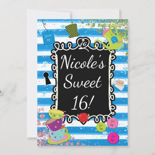 アリスワンダーランドティーパーティーハートフレーム招待状 招待状 (正面)