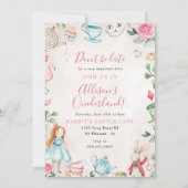 アリスワンダーランドパー茶ガール最初の誕生日パーティー 招待状 (正面)