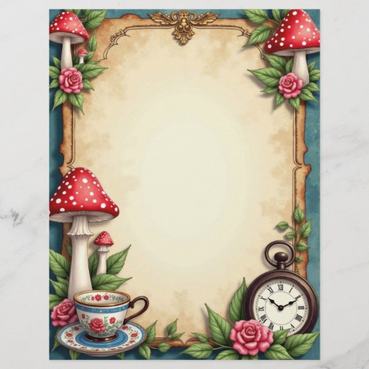 アリスワンダーランドマッシュルームティーカップスクラップブック紙 (正面)