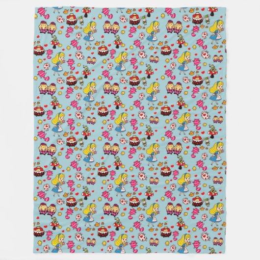 アリスワンダーランド不機嫌ハッターキャットドードルアートバイリー フリースブランケット (正面)