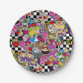 アリスワンダーランド不機嫌ハッターキャットドードルアートバイリー ペーパープレート (正面)