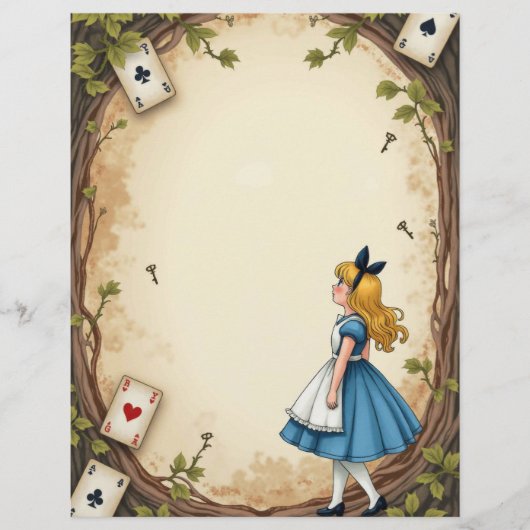 アリスワンダーランド鍵とカードスクラップブック紙 (正面)