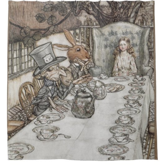 アリス不機嫌帽子屋さんの紅茶パーティー シャワーカーテン (正面)