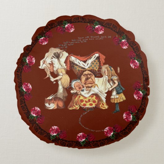 アリス公爵夫人チェシャーキャットブルゴーニュ ラウンドクッション (正面)