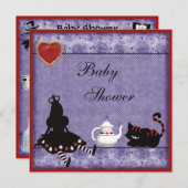 アリス及びチェシャー猫のベビーシャワーのお茶会の招待 招待状 (正面/裏面)