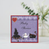 アリス及びチェシャー猫のベビーシャワーのお茶会の招待 招待状 (スタンド正面)