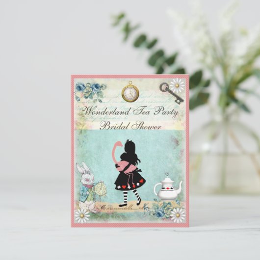 アリス及びピンクのフラミンゴのブライダルシャワー 招待状 (スタンド正面)