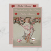 アリス及びピンクのフラミンゴのベビーシャワーのお茶会 招待状 (正面/裏面)