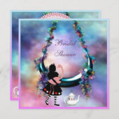 アリス及びフラミンゴのぶら下がったな月のブライダルシャワー 招待状 (正面/裏面)