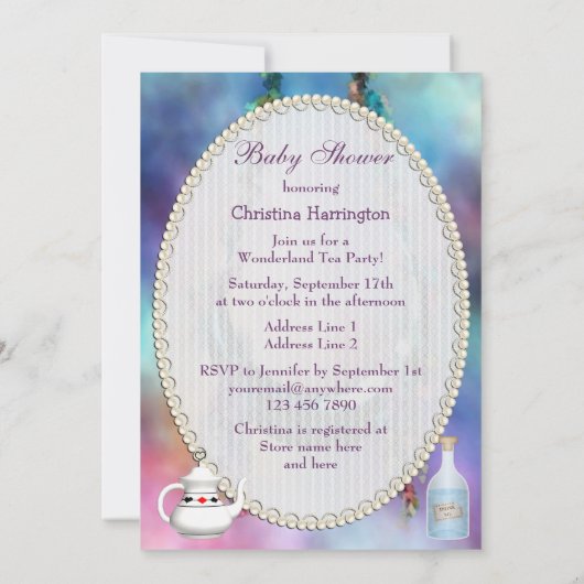 アリス及びフラミンゴのぶら下がったな月のベビーシャワー 招待状 (裏面)