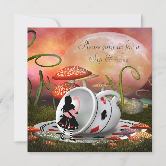 アリス及びフラミンゴの一口は及びベビーシャワーを見ます 招待状 (正面)