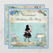 アリス及びフラミンゴの不思議の国の誕生日のお茶会 招待状 (正面/裏面)